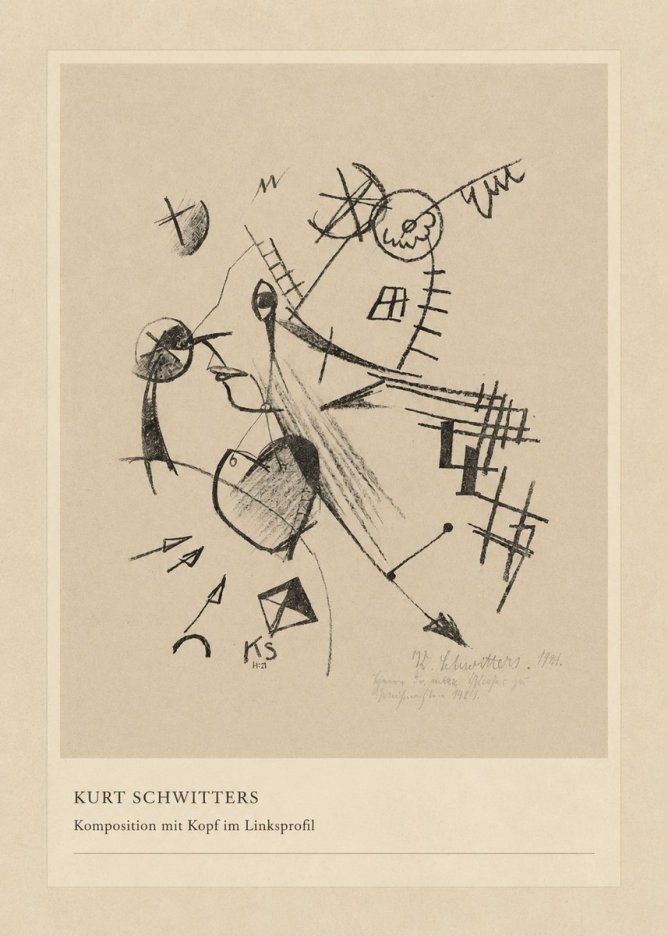 Kurt Schwitters Komposition Mit Kopf Im Linksprofil No4 - Plakát
