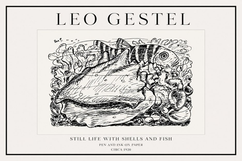 Leo Gestel Still Life with Shells and Fish No1 - Plakát