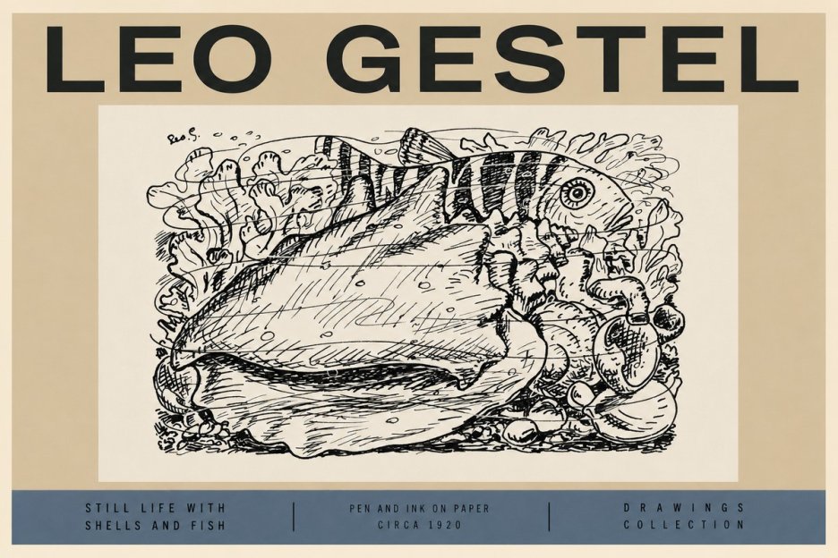 Leo Gestel Still Life with Shells and Fish No2 - Plakát