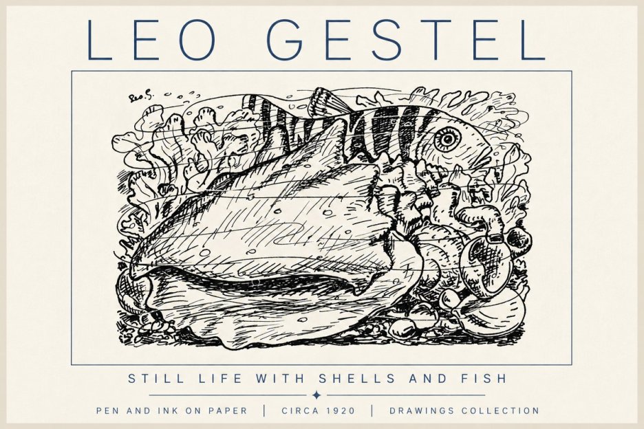 Leo Gestel Still Life with Shells and Fish No6 - Plakát