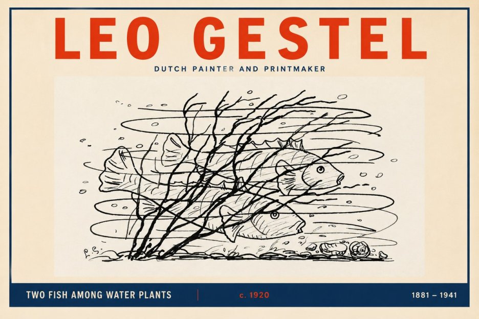 Leo Gestel Two Fish Among Water Plants No2 - Plakát