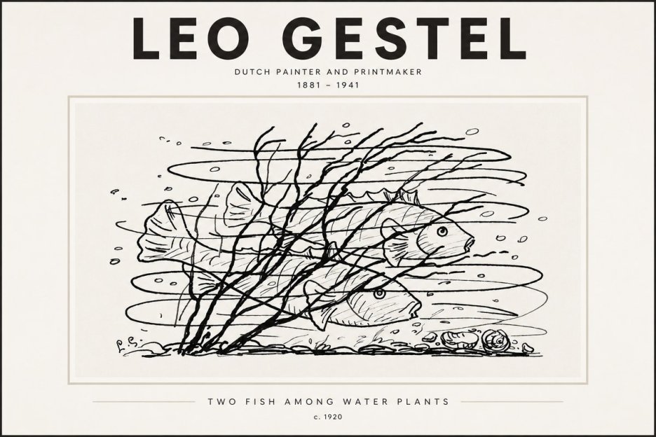 Leo Gestel Two Fish Among Water Plants No3 - Plakát