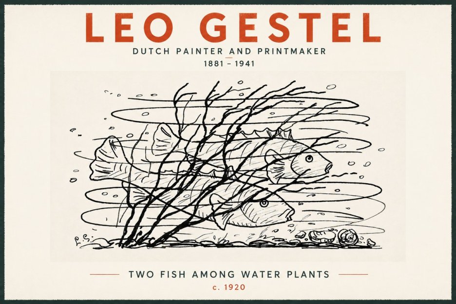 Leo Gestel Two Fish Among Water Plants No5 - Plakát