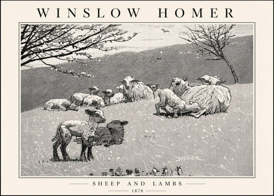 Winslow Homer Sheep and Lambs No4 - Plakát
