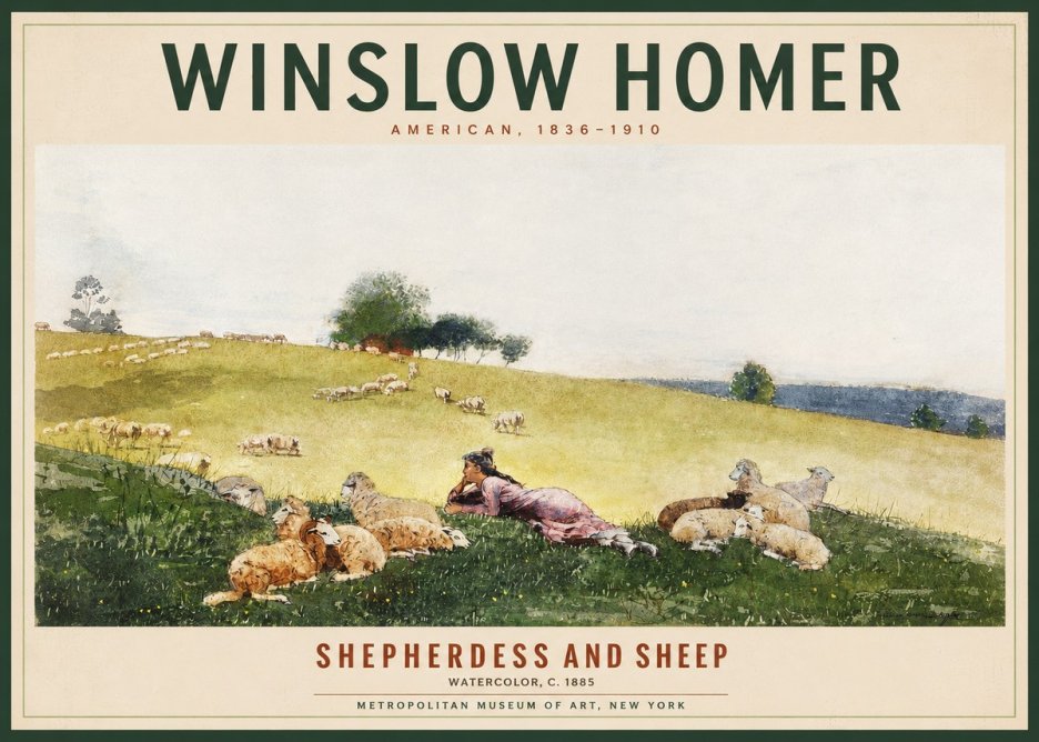 Winslow Homer Shepherdess and Sheep No2 - Plakát
