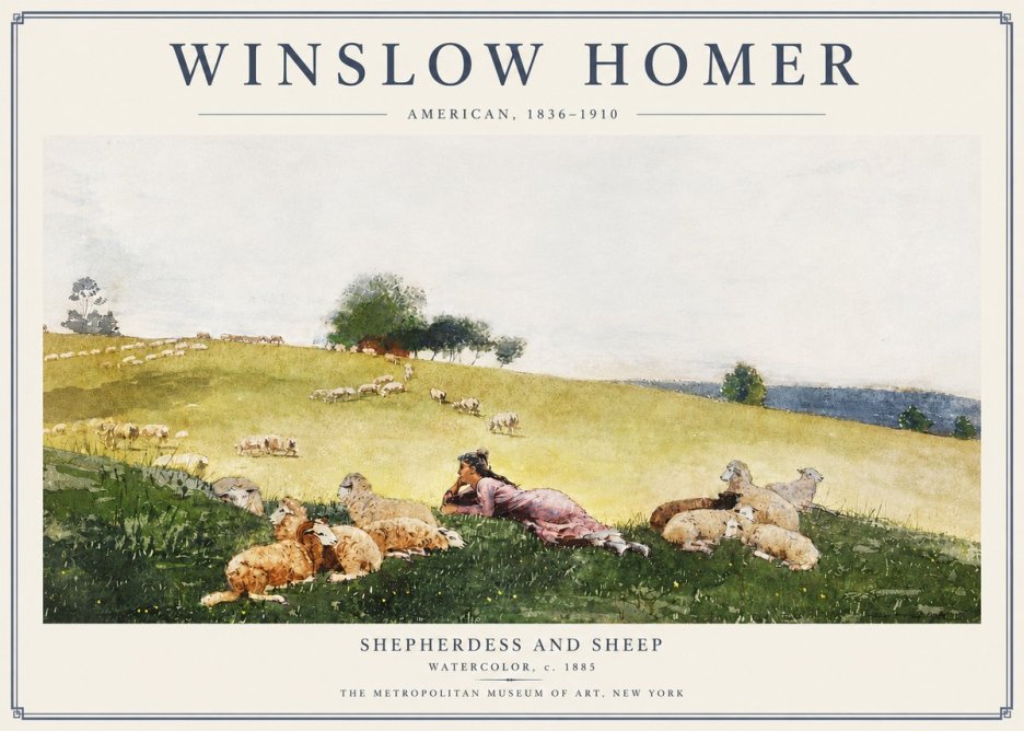 Winslow Homer Shepherdess and Sheep No3 - Plakát