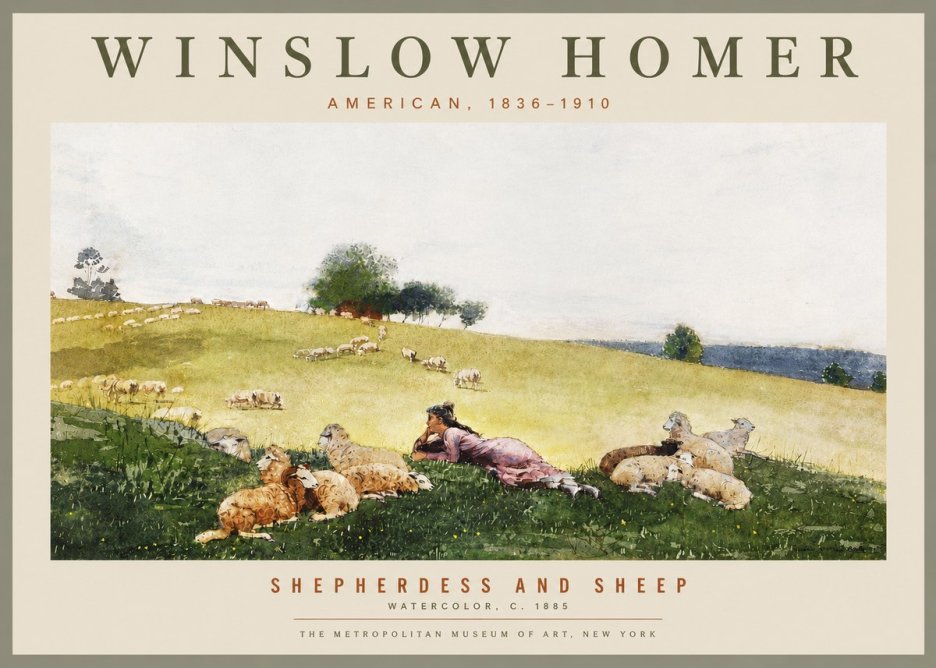 Winslow Homer Shepherdess and Sheep No4 - Plakát