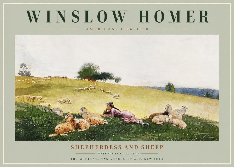 Winslow Homer Shepherdess and Sheep No6 - Plakát