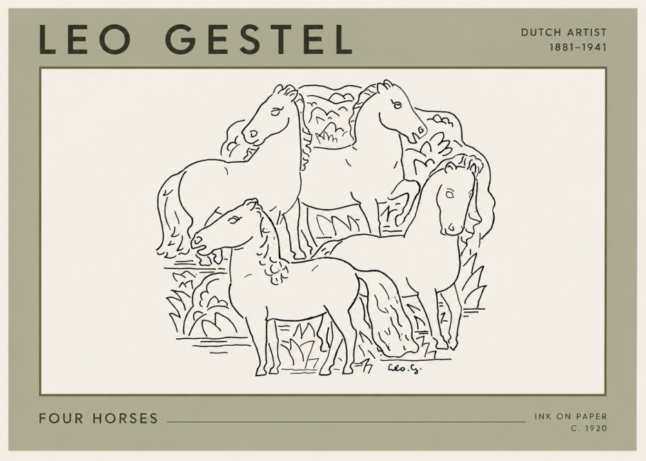 Leo Gestel Four Horses No3 - Plakát