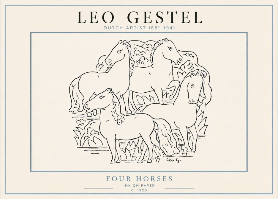 Leo Gestel Four Horses No4 - Plakát