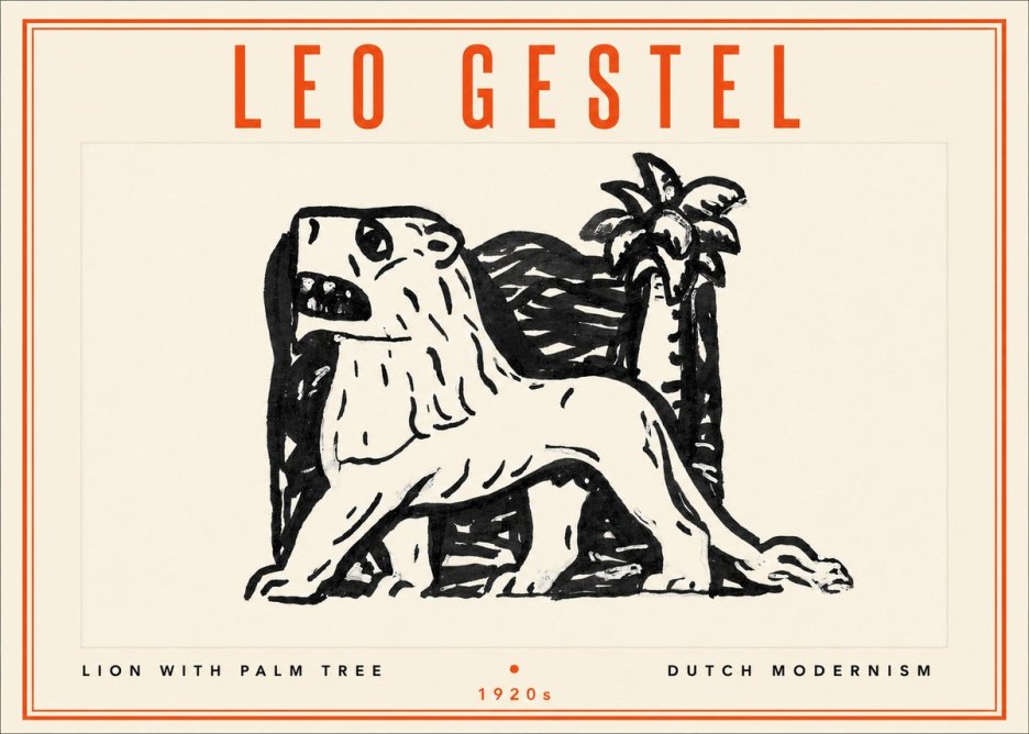 Leo Gestel Lion with Palm Tree No4 - Plakát