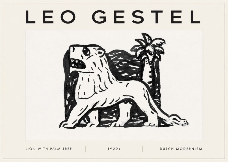 Leo Gestel Lion with Palm Tree No5 - Plakát