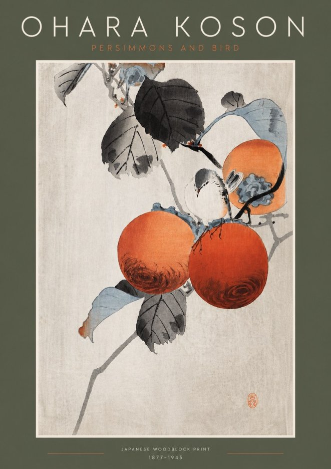 Ohara Koson Persimmons and Bird No3 - Plakát