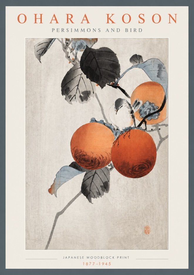 Ohara Koson Persimmons and Bird No4 - Plakát