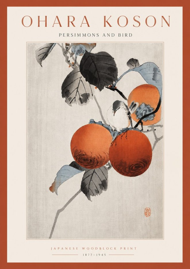 Ohara Koson Persimmons and Bird No6 - Plakát