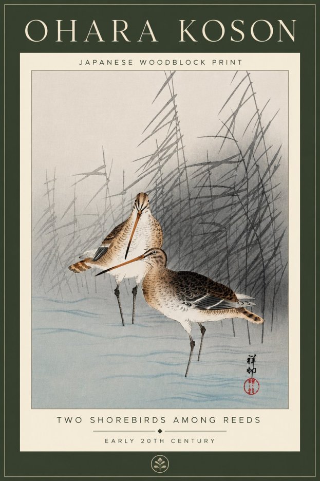 Ohara Koson Snipe in the Reeds No6 - Plakát