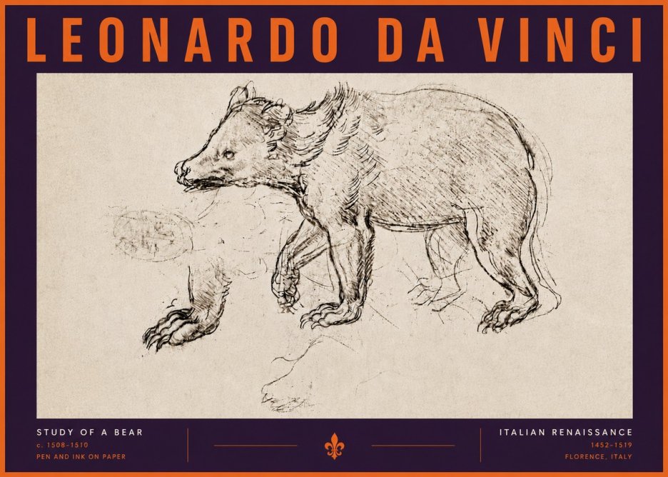 Leonardo da Vinci Study of a Bear No6 - Plakát