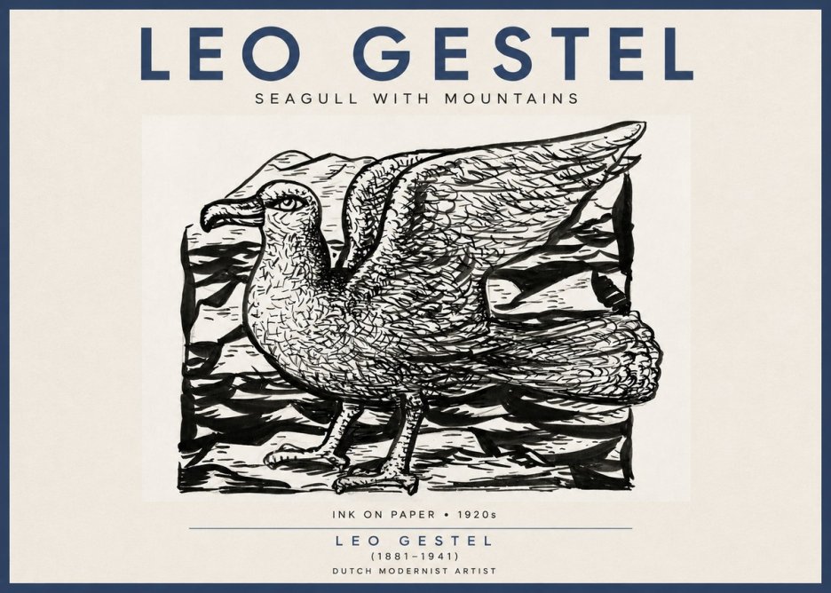 Leo Gestel Seagull with Mountains No4 - Plakát