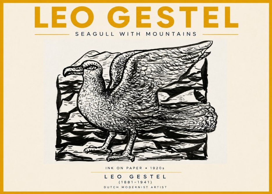 Leo Gestel Seagull with Mountains No5 - Plakát