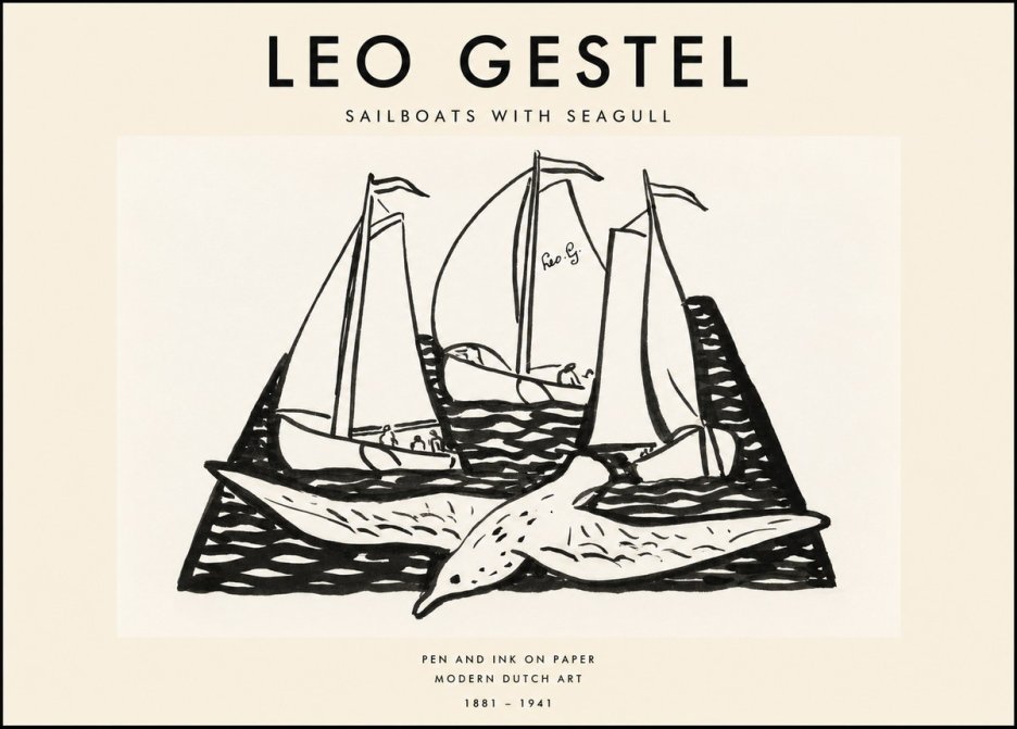 Leo Gestel Sailboats with Seagull No1 - Plakát