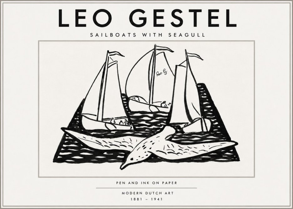 Leo Gestel Sailboats with Seagull No3 - Plakát