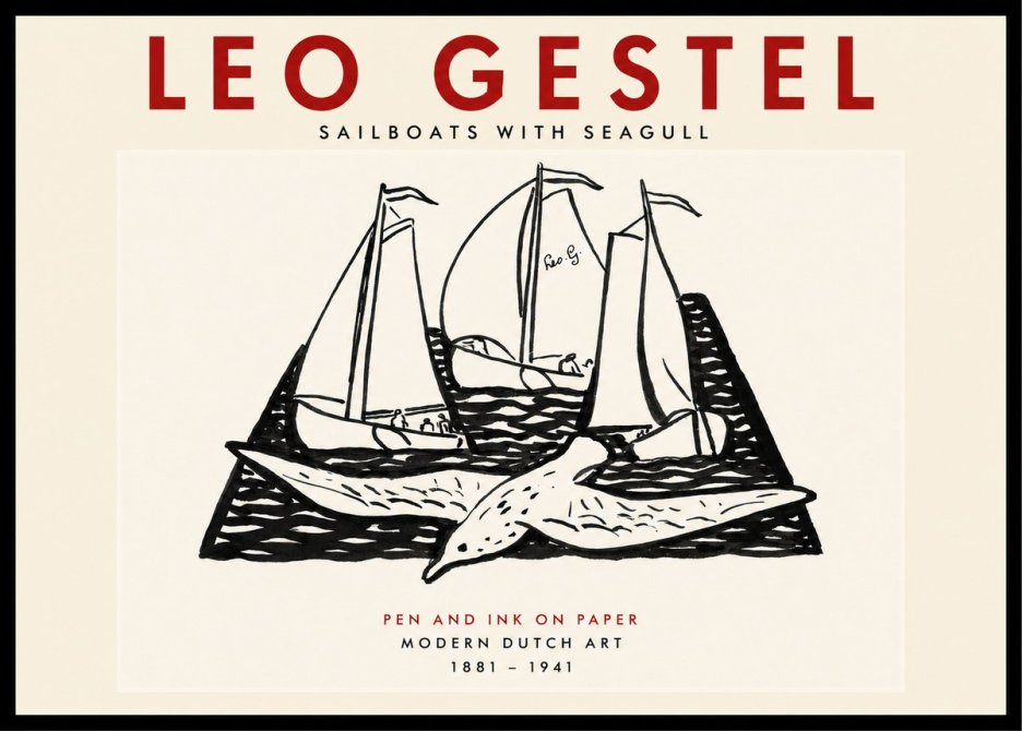 Leo Gestel Sailboats with Seagull No4 - Plakát