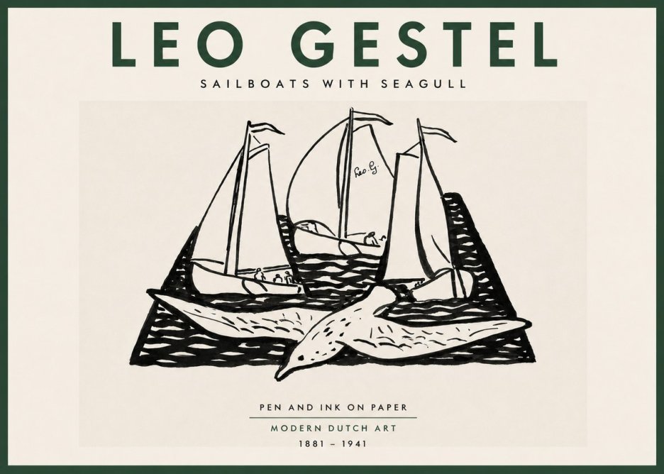 Leo Gestel Sailboats with Seagull No5 - Plakát