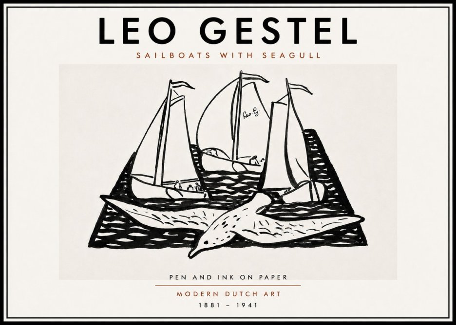 Leo Gestel Sailboats with Seagull No6 - Plakát
