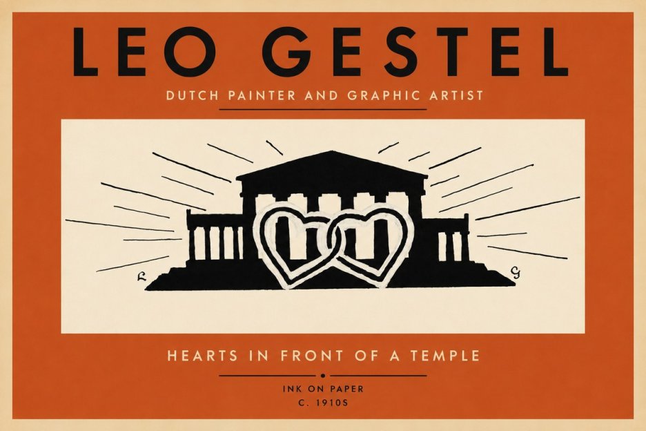 Leo Gestel Hearts in Front of a Temple No2 - Plakát