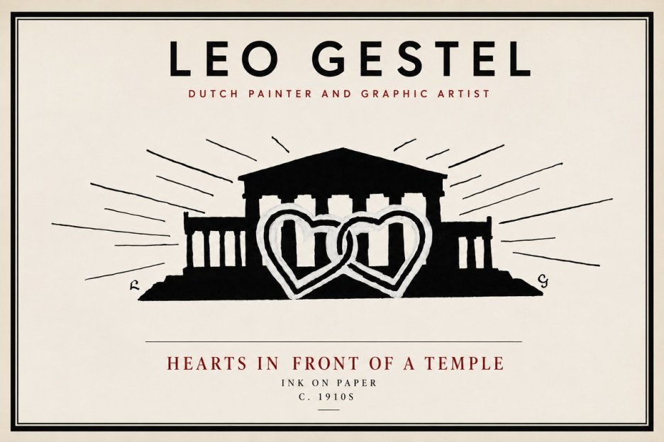 Leo Gestel Hearts in Front of a Temple No4 - Plakát
