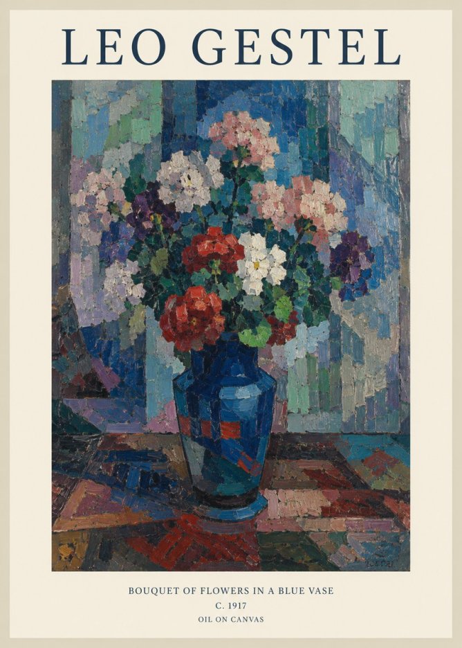Leo Gestel Bouquet of Flowers in a Blue Vase No1 - Plakát