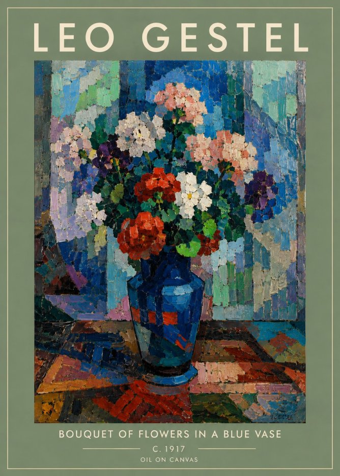 Leo Gestel Bouquet of Flowers in a Blue Vase No5 - Plakát