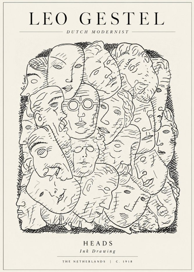 Leo Gestel Heads Ink Drawing No1 - Plakát