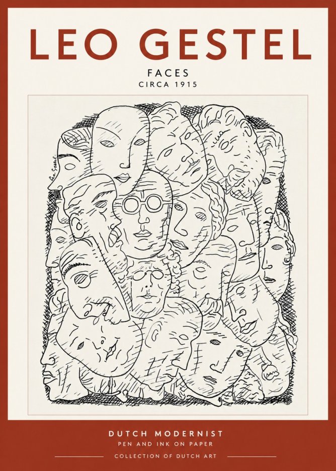 Leo Gestel Heads Ink Drawing No3 - Plakát
