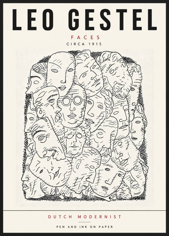 Leo Gestel Heads Ink Drawing No6 - Plakát
