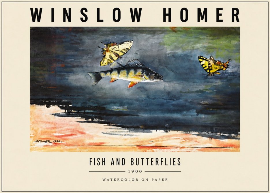 Winslow Homer Fish and Butterflies No3 - Plakát