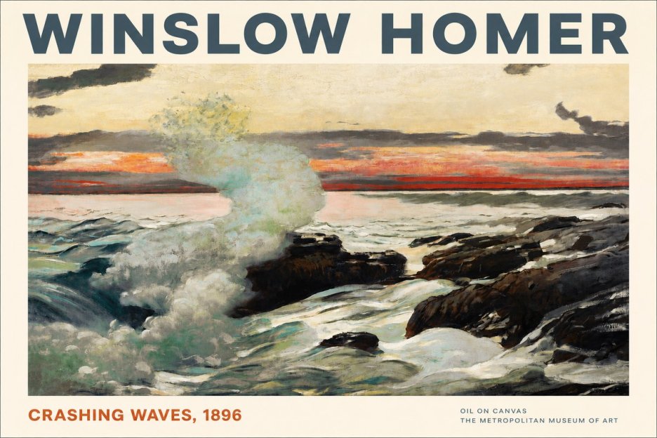 Winslow Homer Crashing Waves, 1896 No2 - Plakát