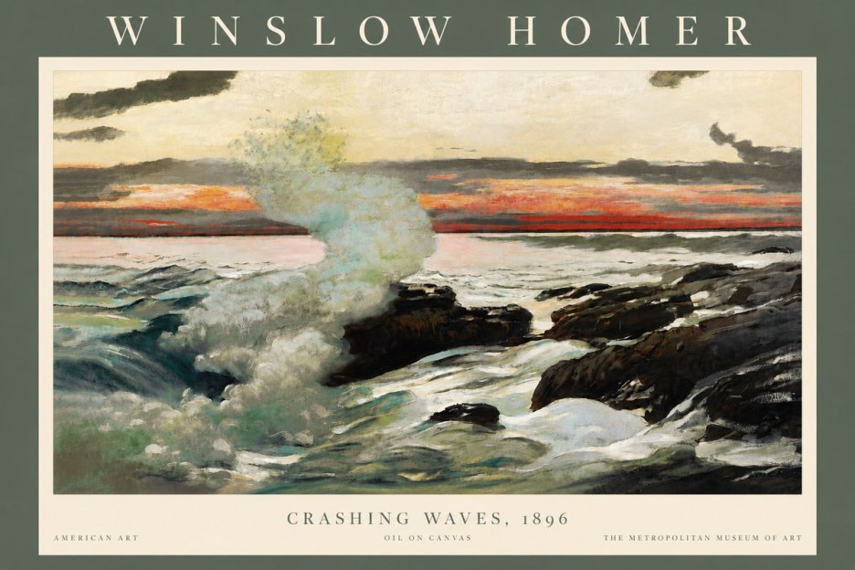 Winslow Homer Crashing Waves, 1896 No4 - Plakát