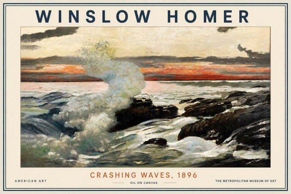 Winslow Homer Crashing Waves, 1896 No5 - Plakát