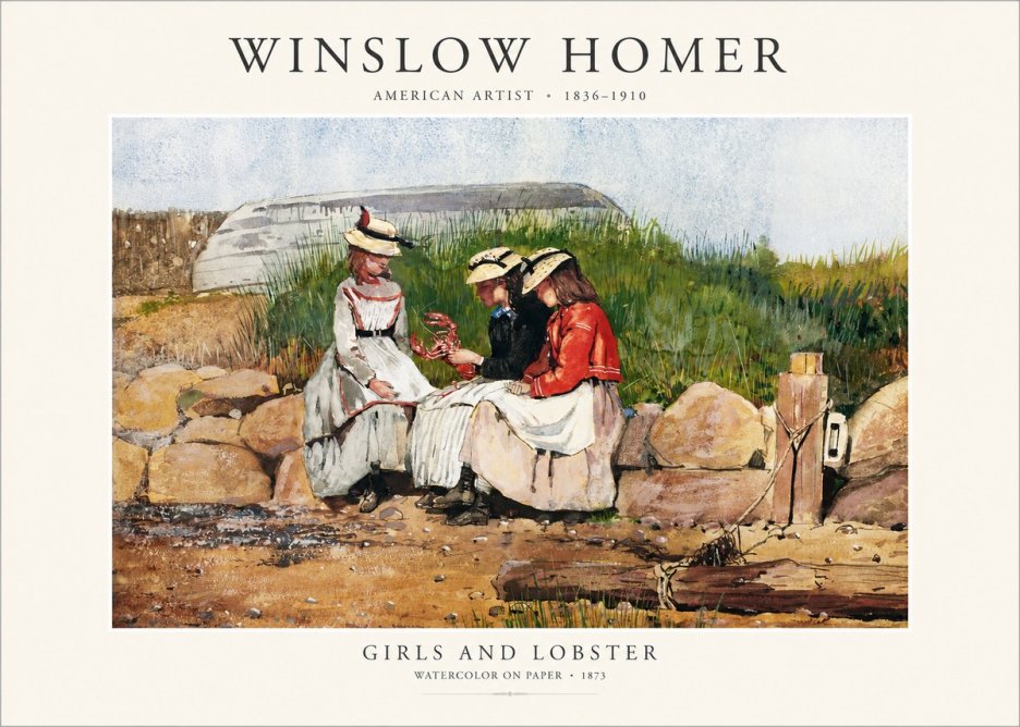 Winslow Homer Girls and Lobster No1 - Plakát