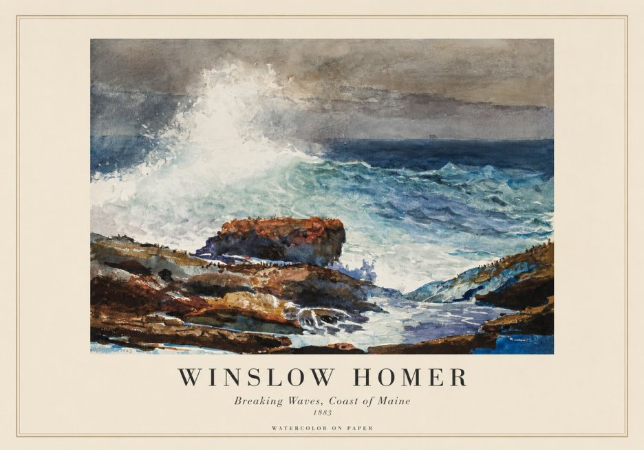 Winslow Homer Breaking Waves, Coast of Maine No1 - Plakát