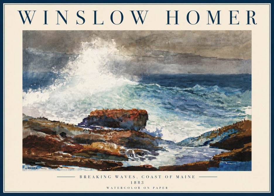 Winslow Homer Breaking Waves, Coast of Maine No6 - Plakát