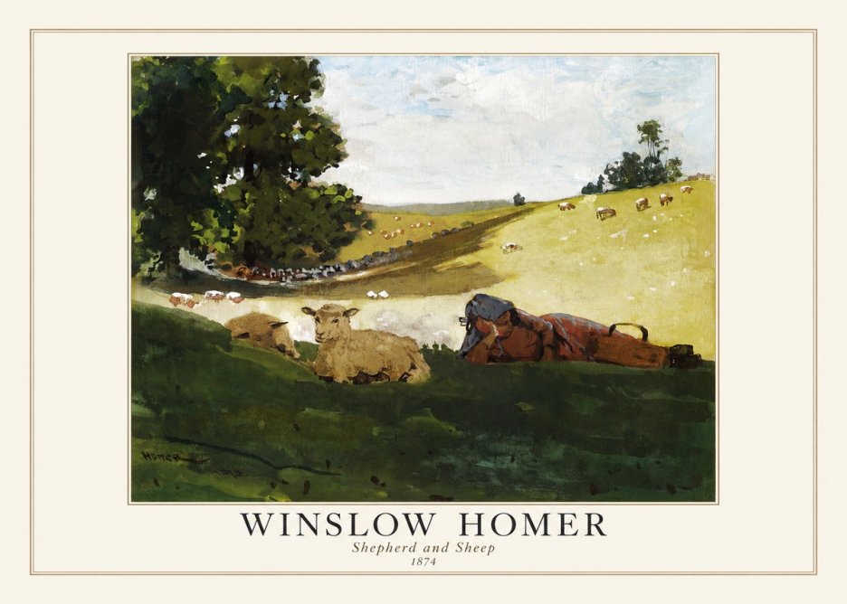 Winslow Homer Shepherd and Sheep No1 - Plakát