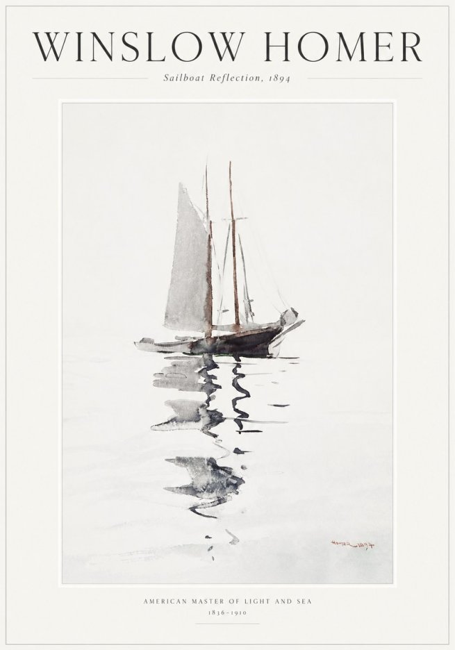 Winslow Homer Sailboat Reflection, 1894 No1 - Plakát