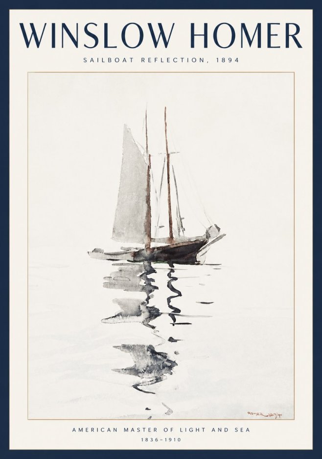 Winslow Homer Sailboat Reflection, 1894 No2 - Plakát
