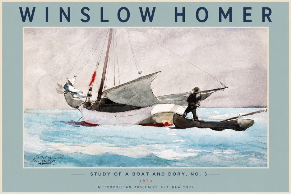 Winslow Homer Study of a Boat and Dory Watercolor, No. 3 No5 - Plakát