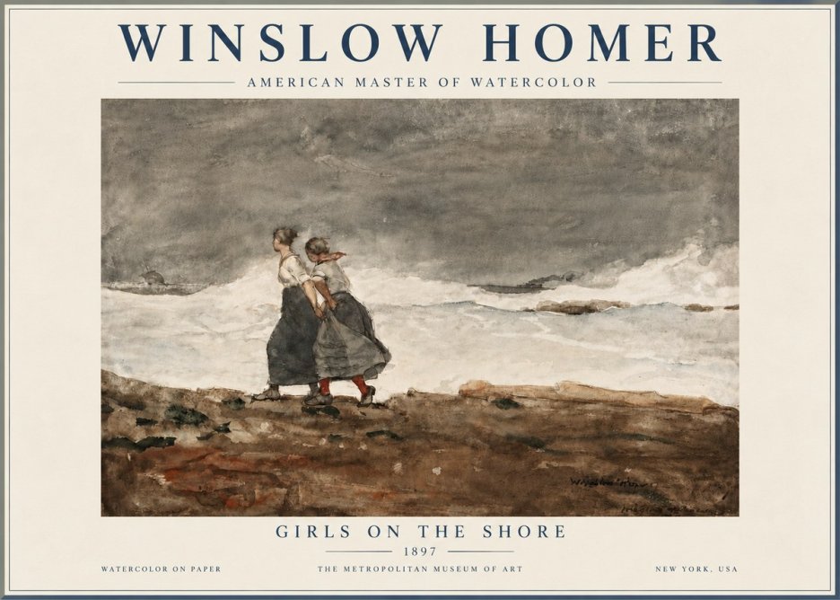 Winslow Homer Girls on the Shore No6 - Plakát