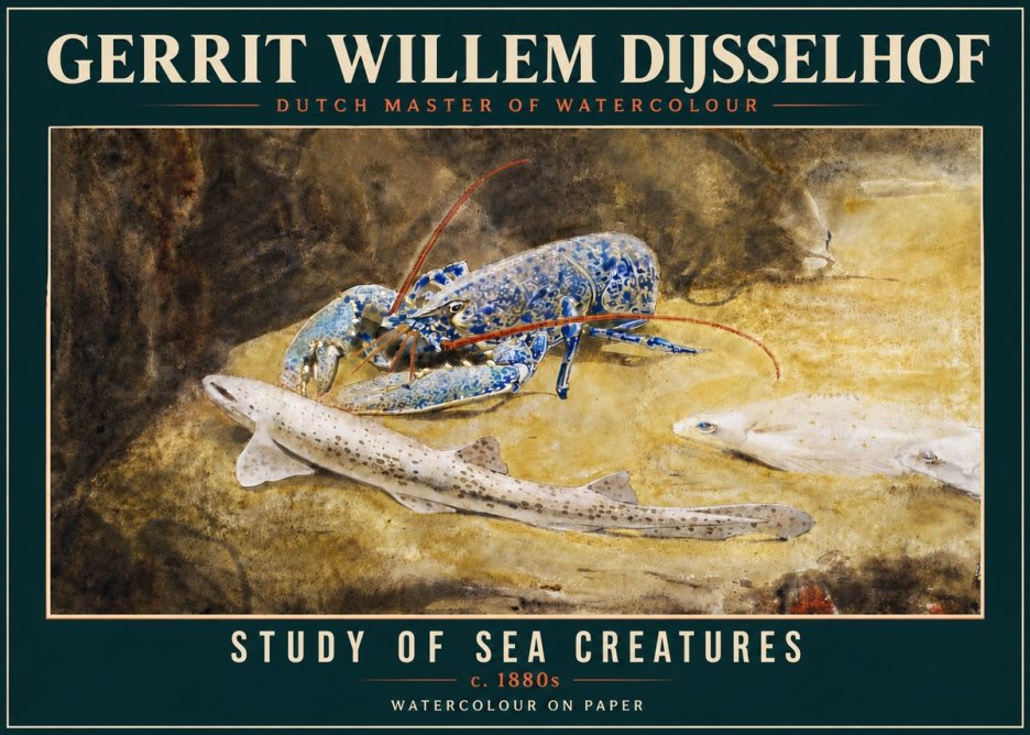 Gerrit Willem Dijsselhof Study of Sea Creatures No4 - Plakát