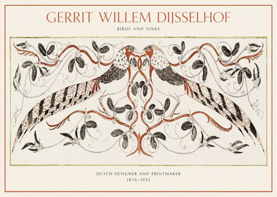 Gerrit Willem Dijsselhof Ornamental Design with Birds and Foliage No2 - Plakát
