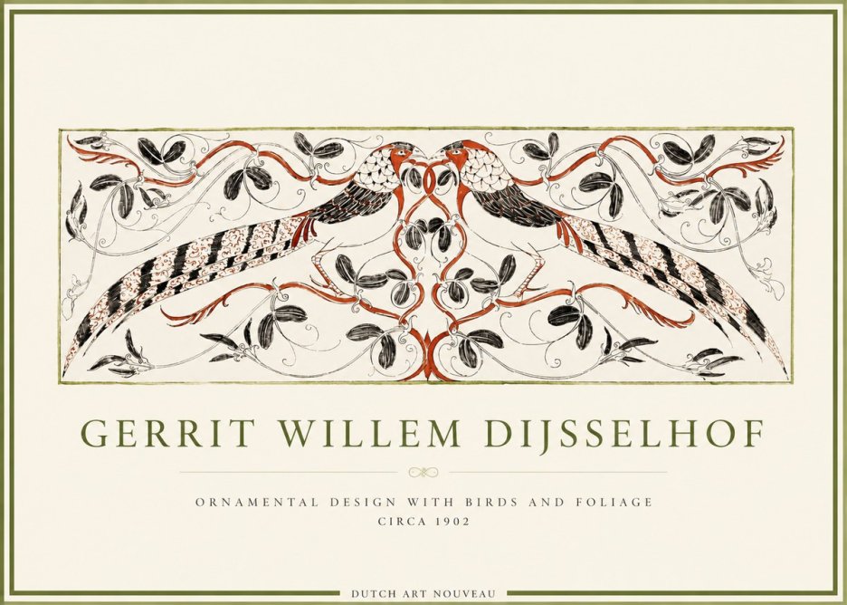 Gerrit Willem Dijsselhof Ornamental Design with Birds and Foliage No4 - Plakát